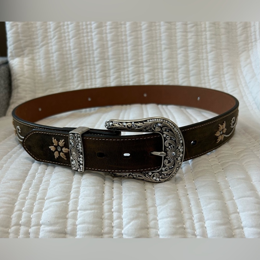 NWOT Nocona Ladies Western Rhinestone Belt Brown with Silver Buckle Size L - Picture 3 of 6